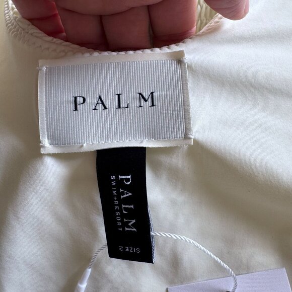 Palm Swim+Resort Cream Elastic Shirred Low Back One Piece Swim Suit Medium NWT - Picture 7 of 8